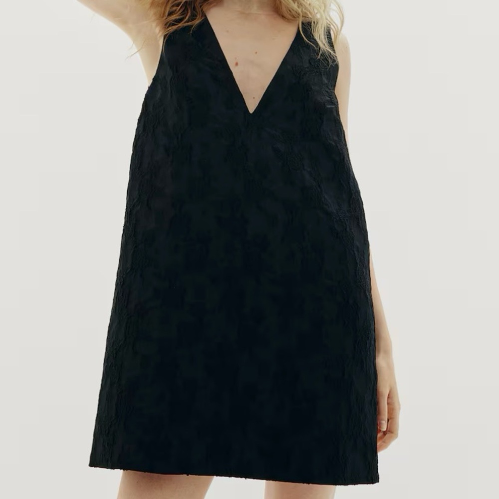 Elegant Black Sleeveless Jacquard Weave Dress